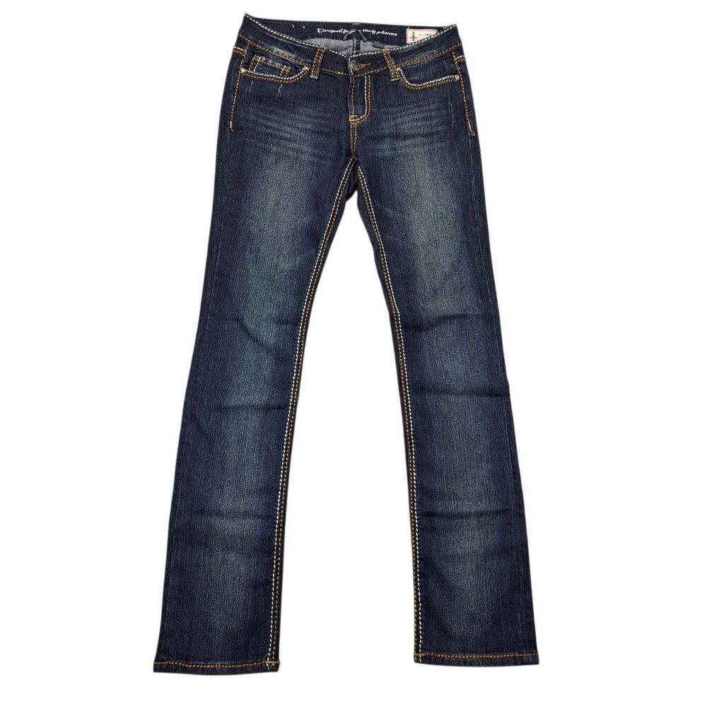 Buffalo David Bitton Fendi Jeans Womens 29 Straight Dark Wash Denim Thick Stitch